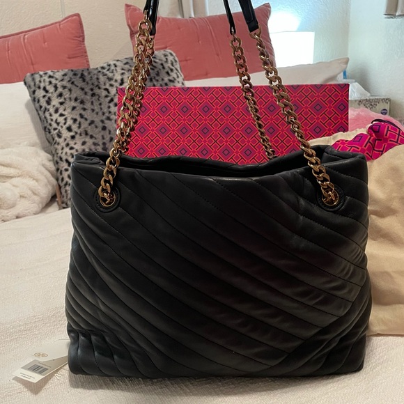 SOLD Tory Burch Kira Tote Bag Black & Gold - Picture 6 of 14